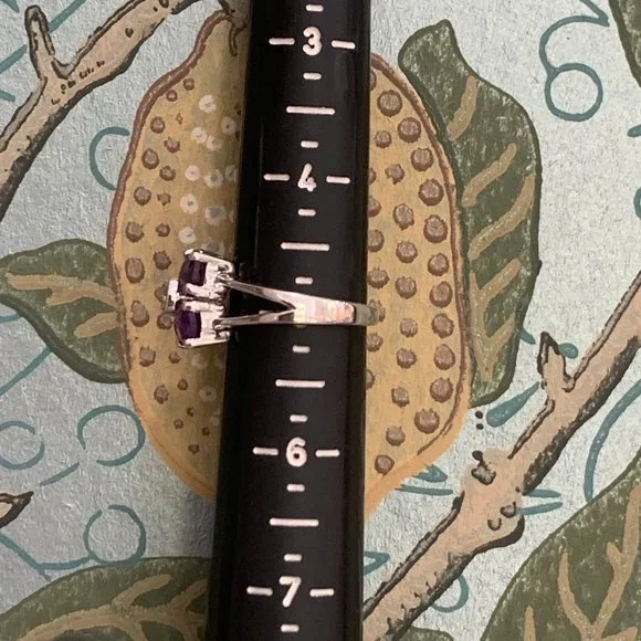 -Sterling Amethyst Floral Ring | Size 5 | Celestial Luxe Sparkle - Picture 14 of 14